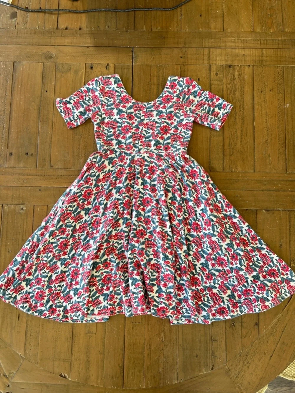 Remie girl red and green all over floral short sleeve twirl dress girls 7